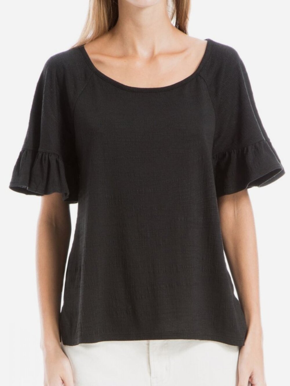 Max Studio Black Flutter Texture Knit T-Shirt Size XS (0-2)  NWT